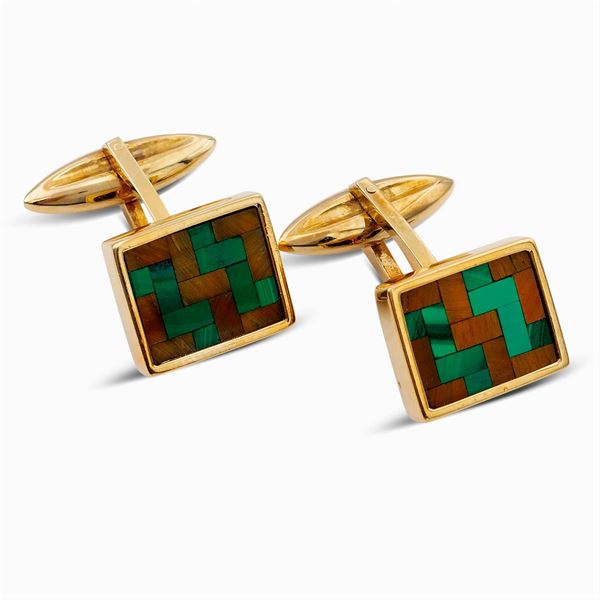 Gemelli di forma rettangolare in oro giallo 18kt