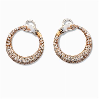 Orecchini Creole in Oro Rosa 18kt e Pavé di Diamanti