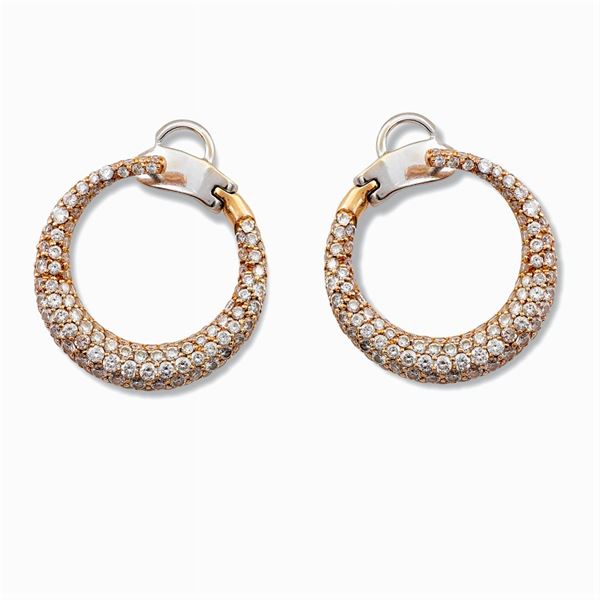 Orecchini creole in oro rosa 18kt e pavé di diamanti