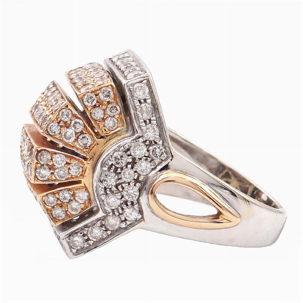 Anello a Motivo Geometrico in Oro a Due Colori 18kt
