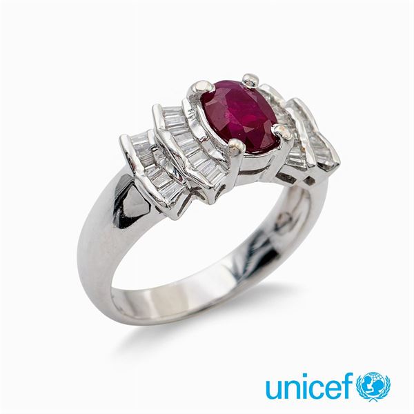 Platinum ring with oval ruby ct 1,20  - Auction FINE JEWELS AND WATCHES - Colasanti Casa d'Aste