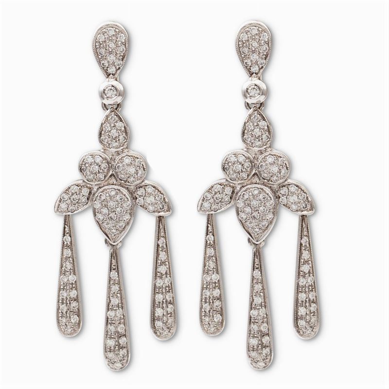 Orecchini Pendenti in Oro Bianco 18kt e Diamanti