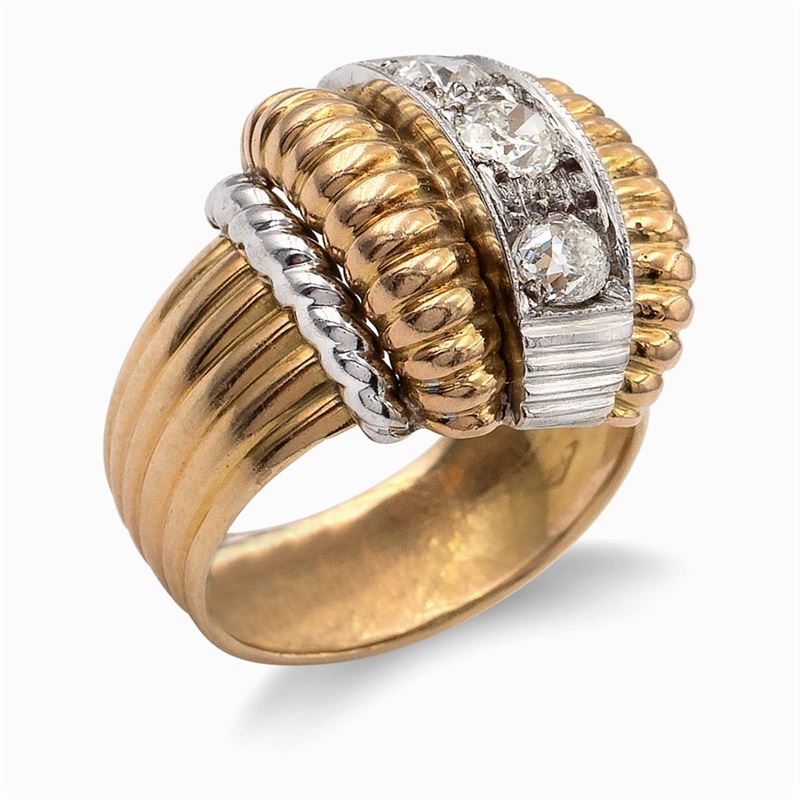 Anello a Ponte in Oro Giallo e Bianco 18kt