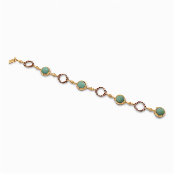 Bracciale in oro giallo 18kt e crisoprasio verde