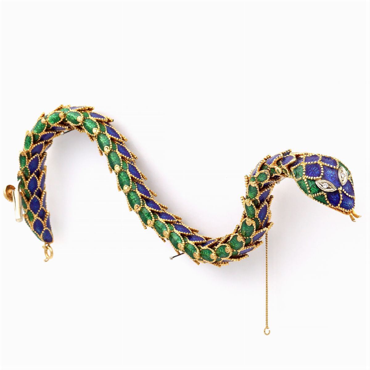 Bracciale a Serpente in Oro Giallo 18kt e Smalti Policromi