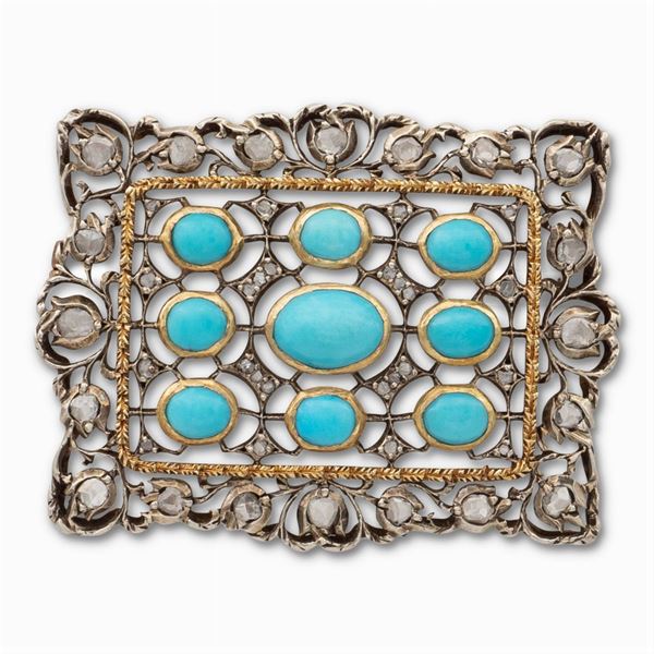 Buccellati, spilla in oro giallo e argento