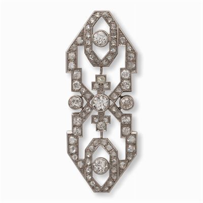 Spilla Pendente a Motivo Geometrico in Platino e Diamanti
