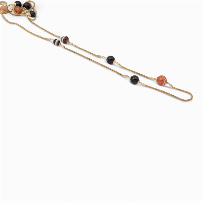 Catena Vittoriana in Oro Giallo 18kt e Sfere di Agata Variegata