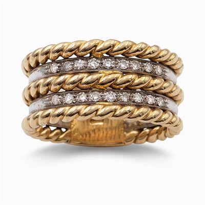 Anello Fascia in Oro Due Colori 18kt e Diamanti