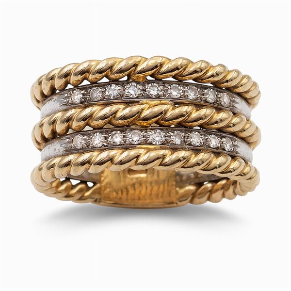 Anello fascia in oro due colori 18kt e diamanti