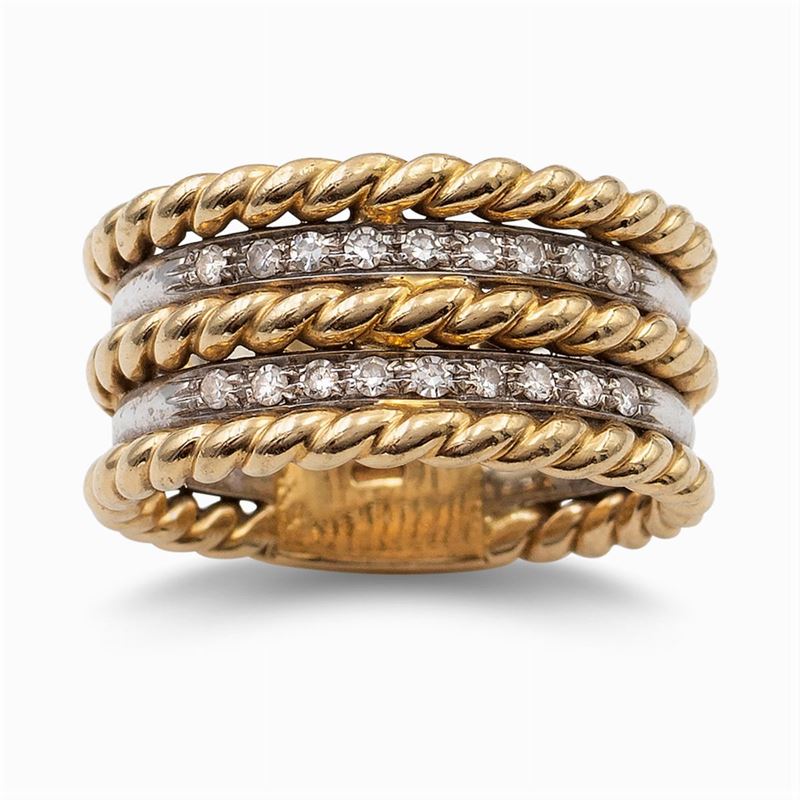 Anello Fascia in Oro Due Colori 18kt e Diamanti