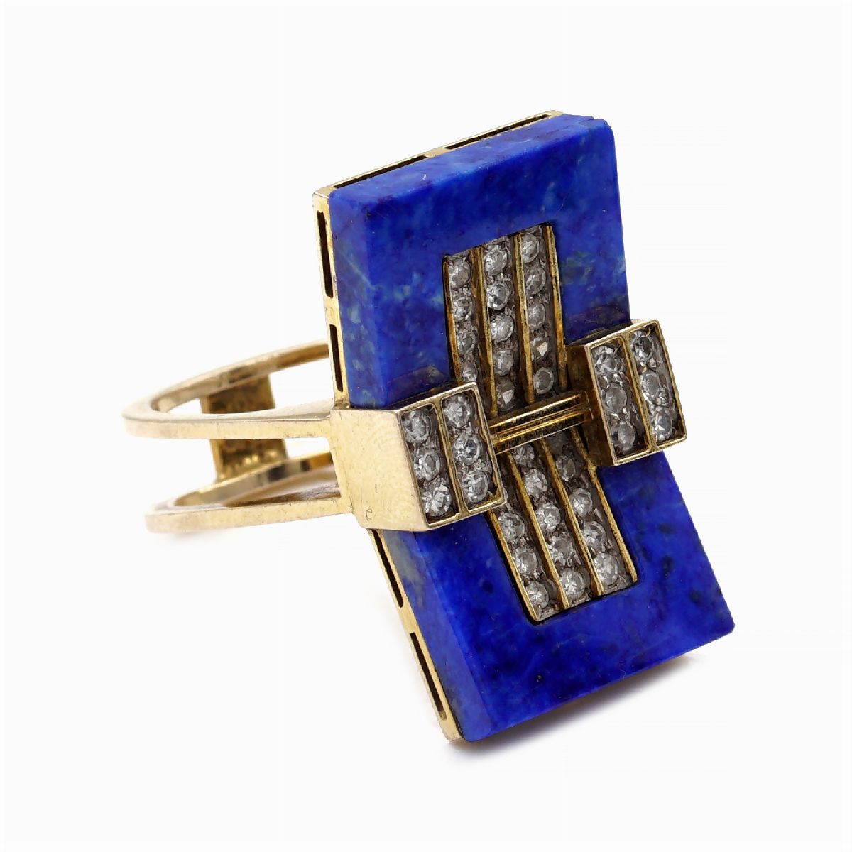 Anello in Oro Giallo 14kt Lapislazzulo e Diamanti