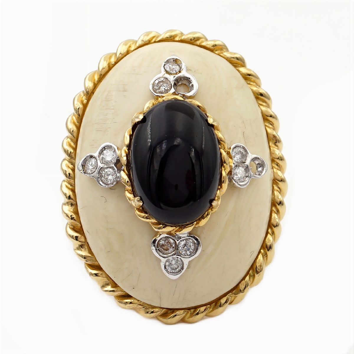 Anello in Oro Giallo 18kt Avorio e Onice Nero