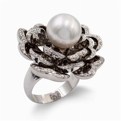 Anello Fiore En Tremblant in Oro Bianco 18kt