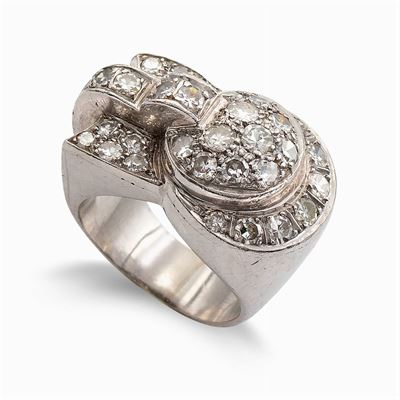 Anello a Ponte in Platino e Diamanti