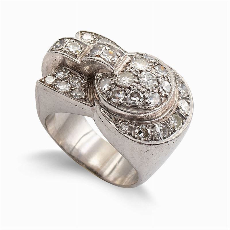 Anello a Ponte in Platino e Diamanti