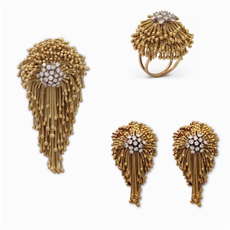Parure Frange in Oro Giallo 18kt e Diamanti
