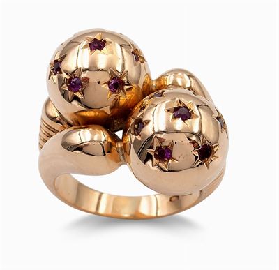 Anello Sfere a Motivo Contrarié in Giallo Oro 18kt