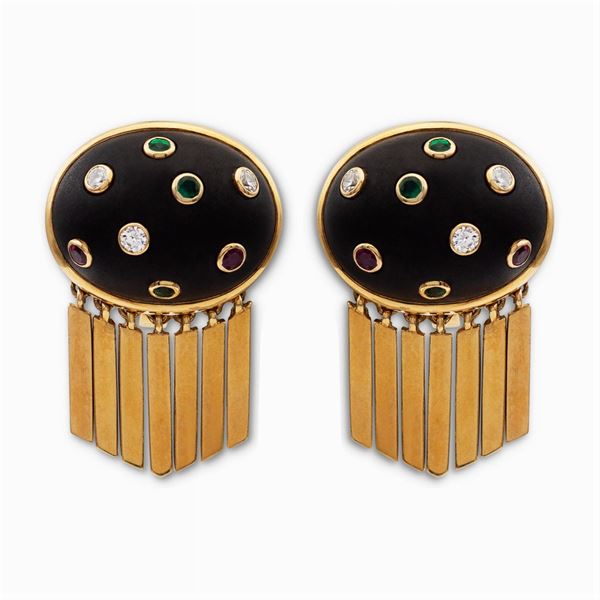 Orecchini in oro giallo 18kt e legno