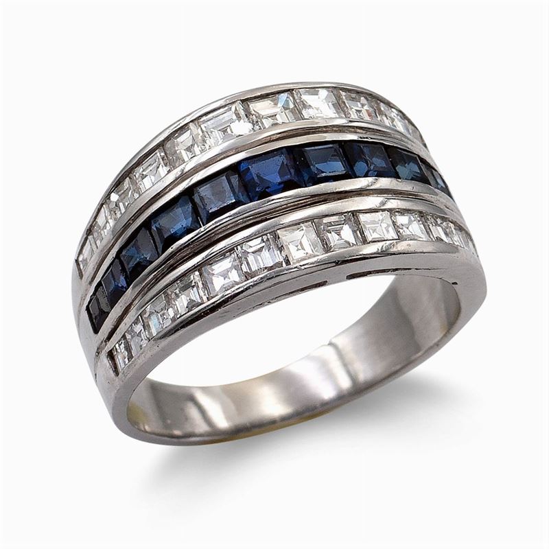 Anello in Oro Bianco 18kt Zaffiri e Diamanti