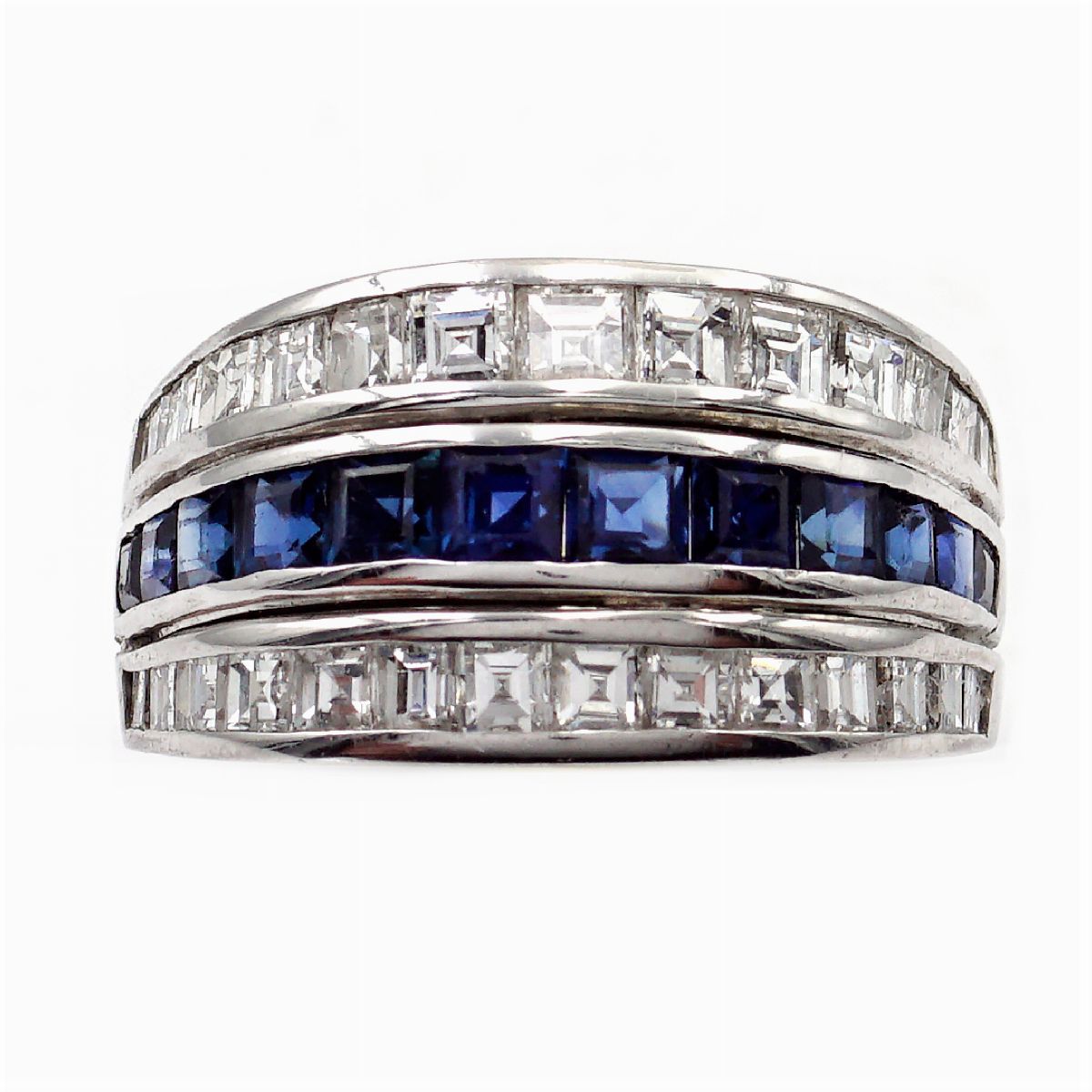 Anello in Oro Bianco 18kt Zaffiri e Diamanti