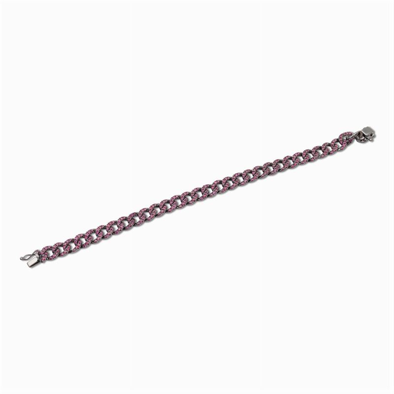 Bracciale in Oro Nero18kt a Maglia Groumette con Rubini