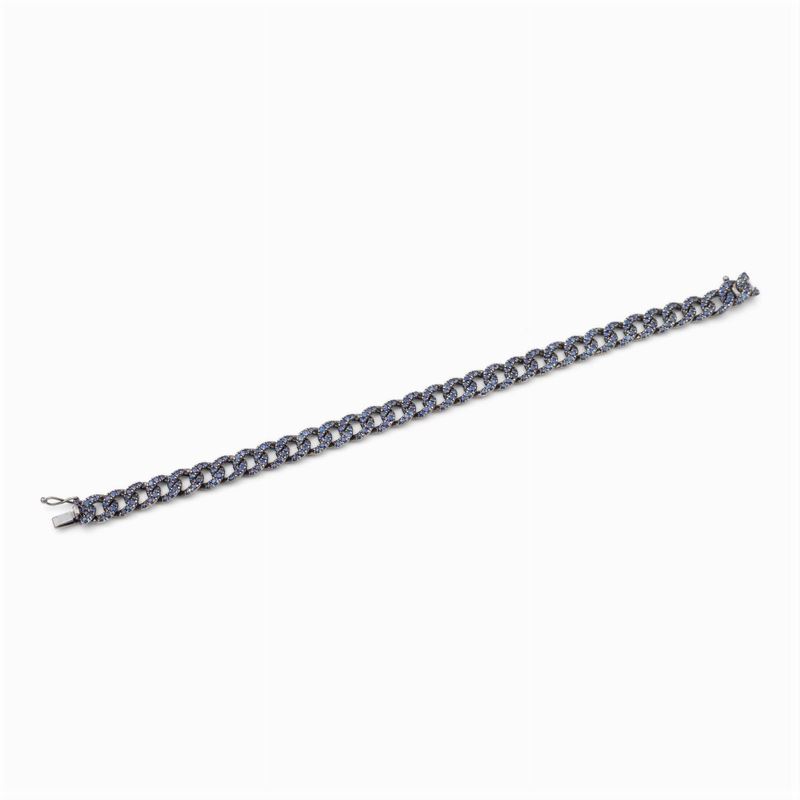 Bracciale in Oro Nero18kt a Maglia Groumette con Zaffiri