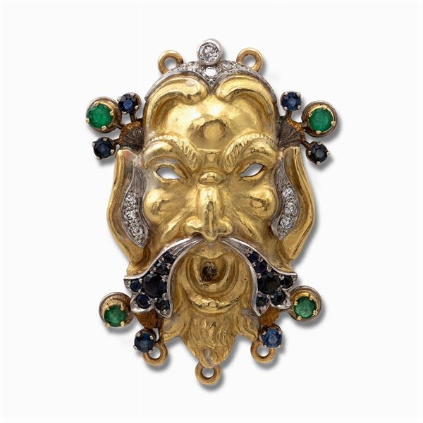 Cazzaniga, spilla mascherone in oro giallo 18kt