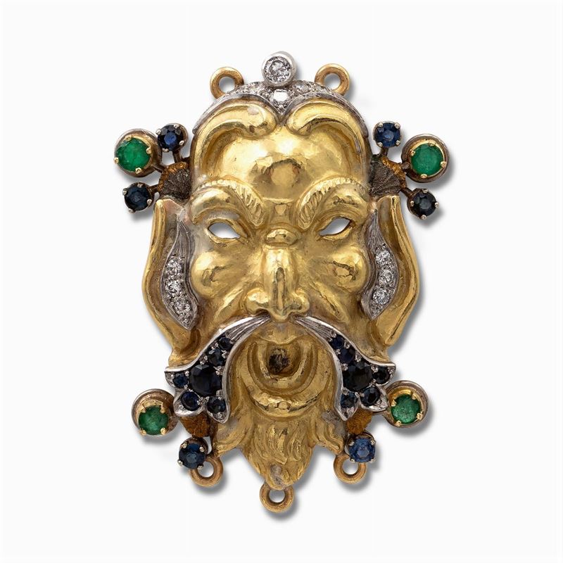 Cazzaniga, Spilla Mascherone in Oro Giallo 18kt