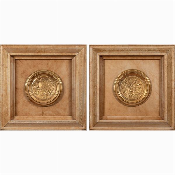 Pair of gilded bronze plaques