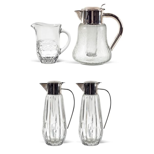 Four crystal, glass and silvered metal jugs  (20th century)  - Auction FINE SILVER AND THE ART OF THE TABLE - Colasanti Casa d'Aste