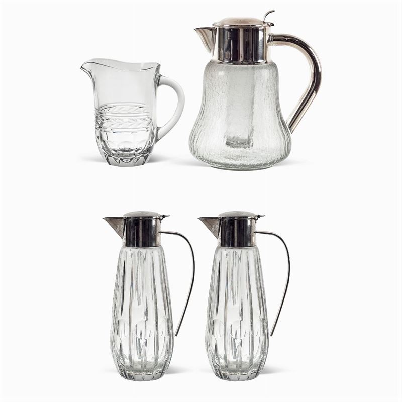 Gruppo di Caraffe in Cristallo, Vetro e Metallo Argentato (4)