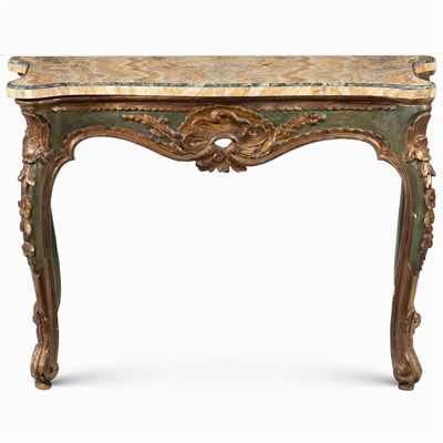 Console da Parete in Legno Intagliato, Laccato e Dorato