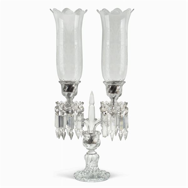 Baccarat, candelabro a due luci in cristallo