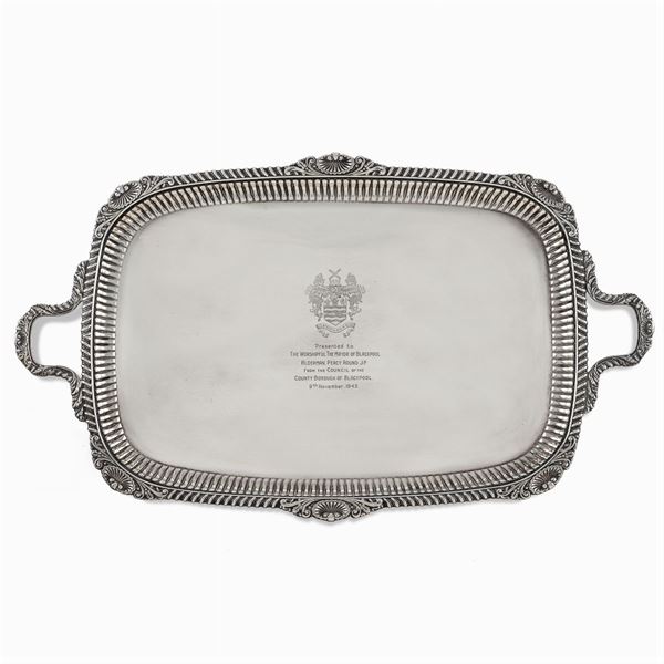 Two handled silver tray