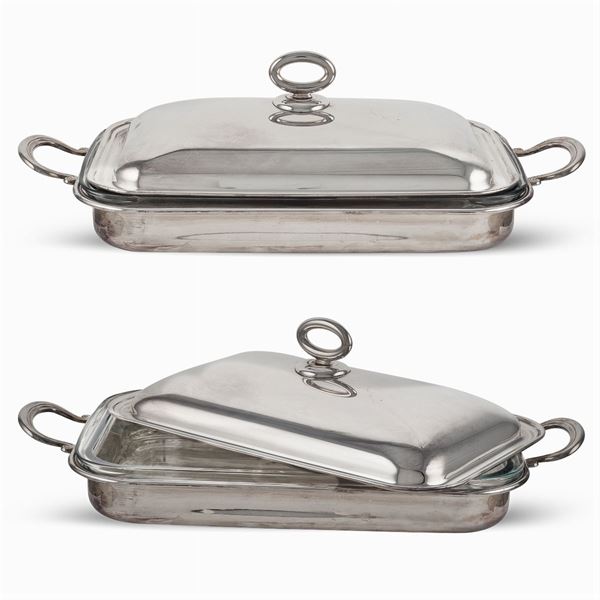 Two rectangular silver plated metal vegetable dishes
