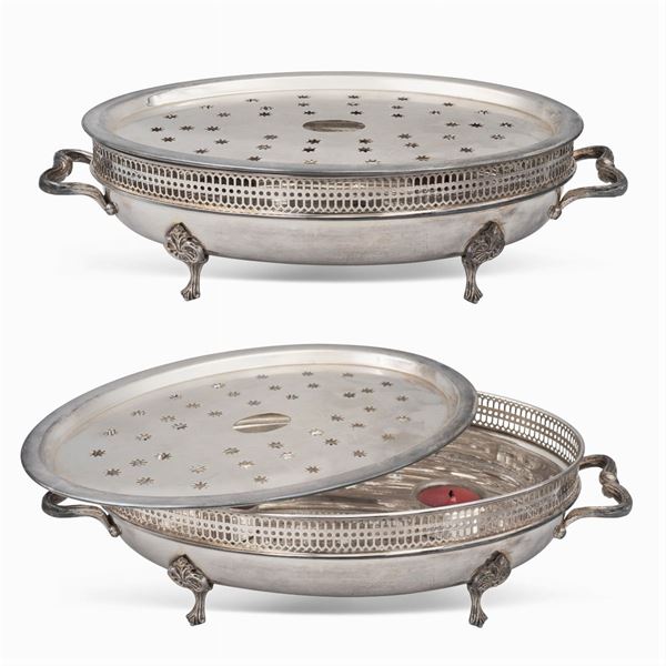 Pair of silver plated metal food warmers