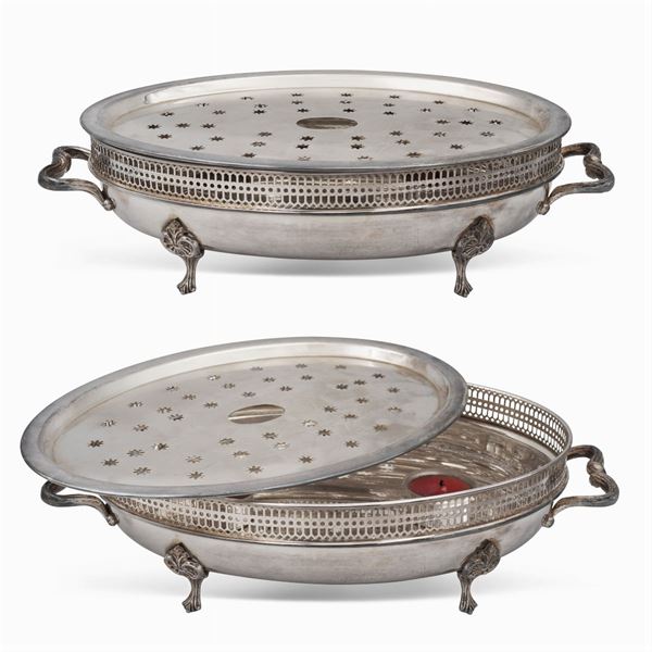 Pair of silver plated metal food warmers