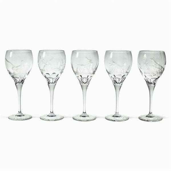 Set of transparent and satin crystal glasses (12)  (Bohemia, 20th century)  - Auction FINE SILVER AND THE ART OF THE TABLE - Colasanti Casa d'Aste