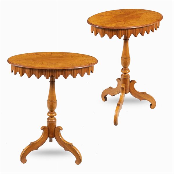 Pair of cherry wood and briar root tables