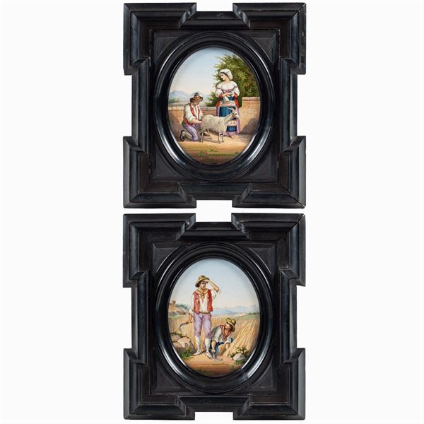Pair of oval micromosaic plaques