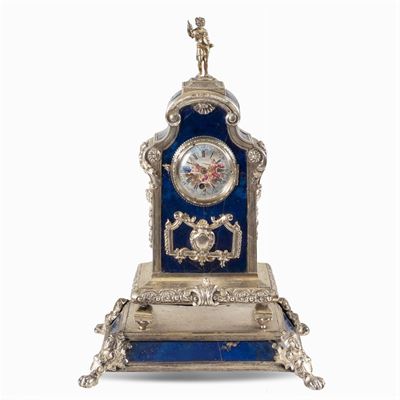 Orologio da Tavolo in Argento e Lapislazzulo