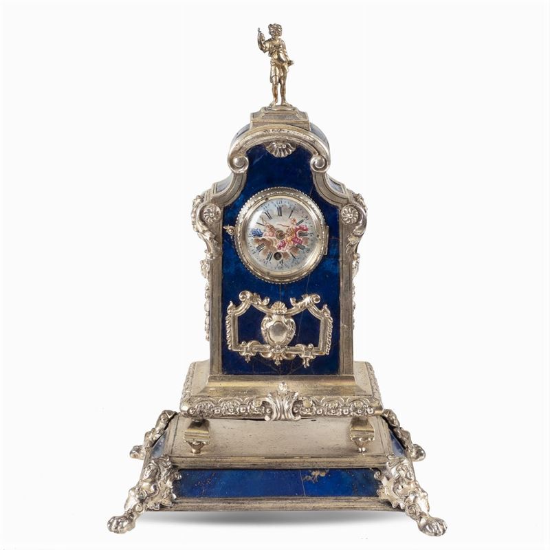 Orologio da Tavolo in Argento e Lapislazzulo