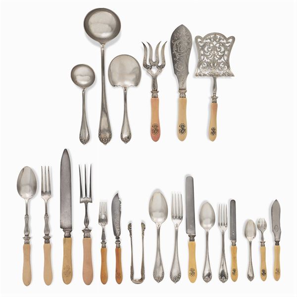 Important Silver and bone flatware service (243)