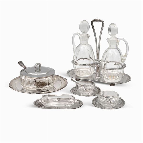Silver and glass table set (8)  (Italy, 20th century)  - Auction FINE SILVER AND THE ART OF THE TABLE - Colasanti Casa d'Aste