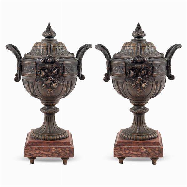 Pair of burnished metal potiches