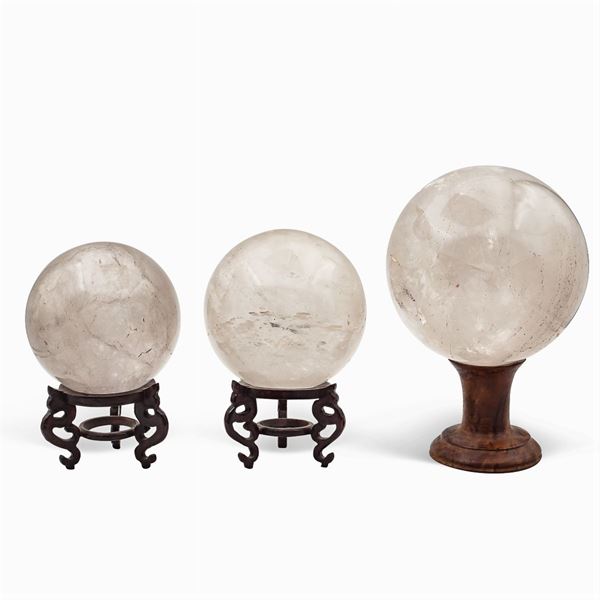 Group of rock crystal spheres (3)