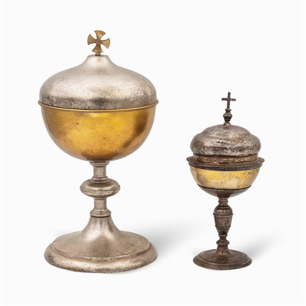 Two silver and metal pyxes