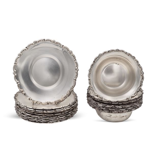 Silver cups and saucers set ( 24)