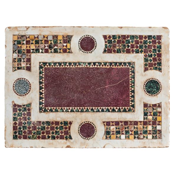 Rectangular cosmatesque top  (Italy, 19th-20th century)  - Auction OLD MASTER PAINTINGS AND FURNITURE FROM VILLA SAMINIATI AND PRIVATE COLLECTIONS - Colasanti Casa d'Aste